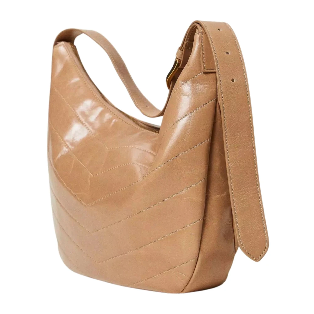 Twinset Gewatteerde leren hobo tas 'Madison' Beige Dames