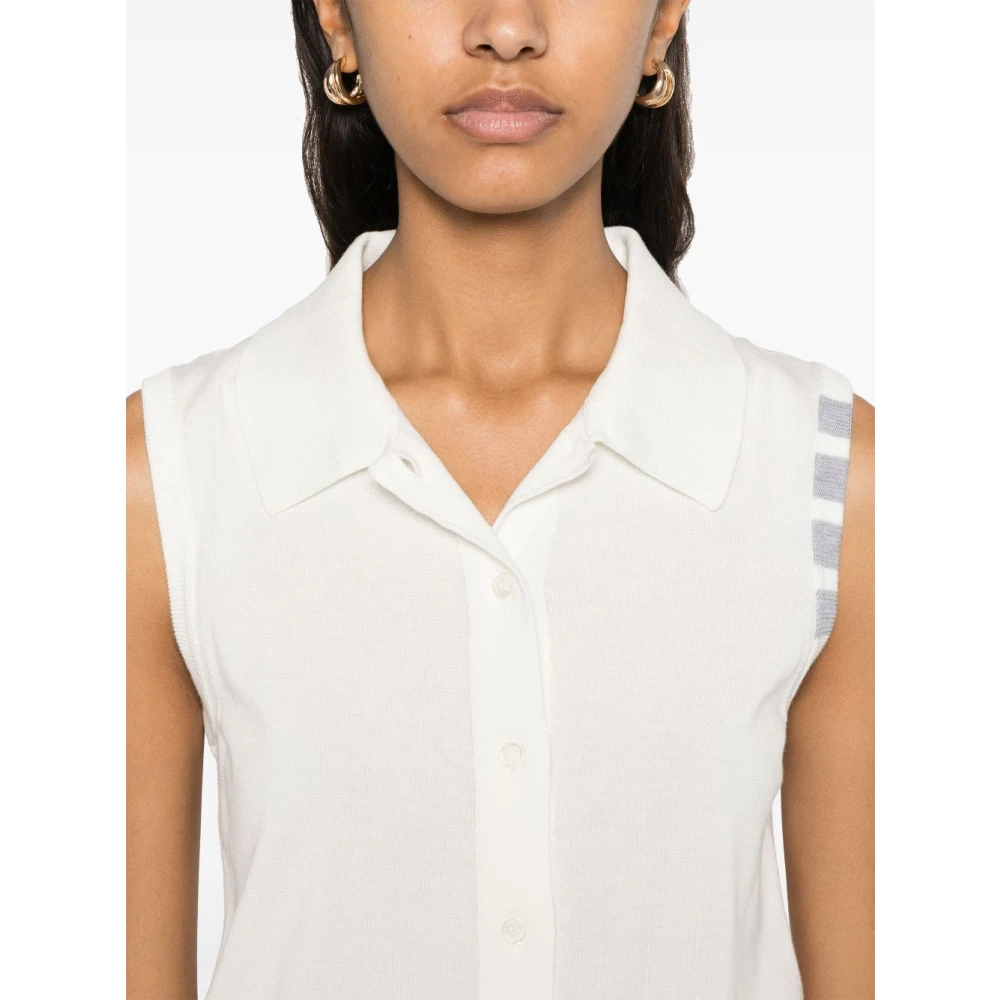 Thom Browne Witte Mouwloze Polokraag Top White Dames
