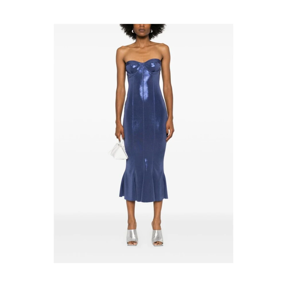 Norma Kamali Lamé Effect Korsetstijl Jurk Blue Dames