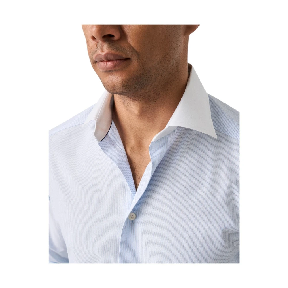 Eton Slim Fit Katoenen Overhemd met Witte Kraag Blue Heren