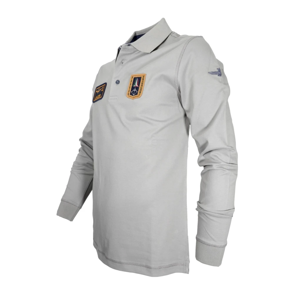 aeronautica militare Poloshirt met lange mouwen en Tricolor-pijlpatch Gray Heren