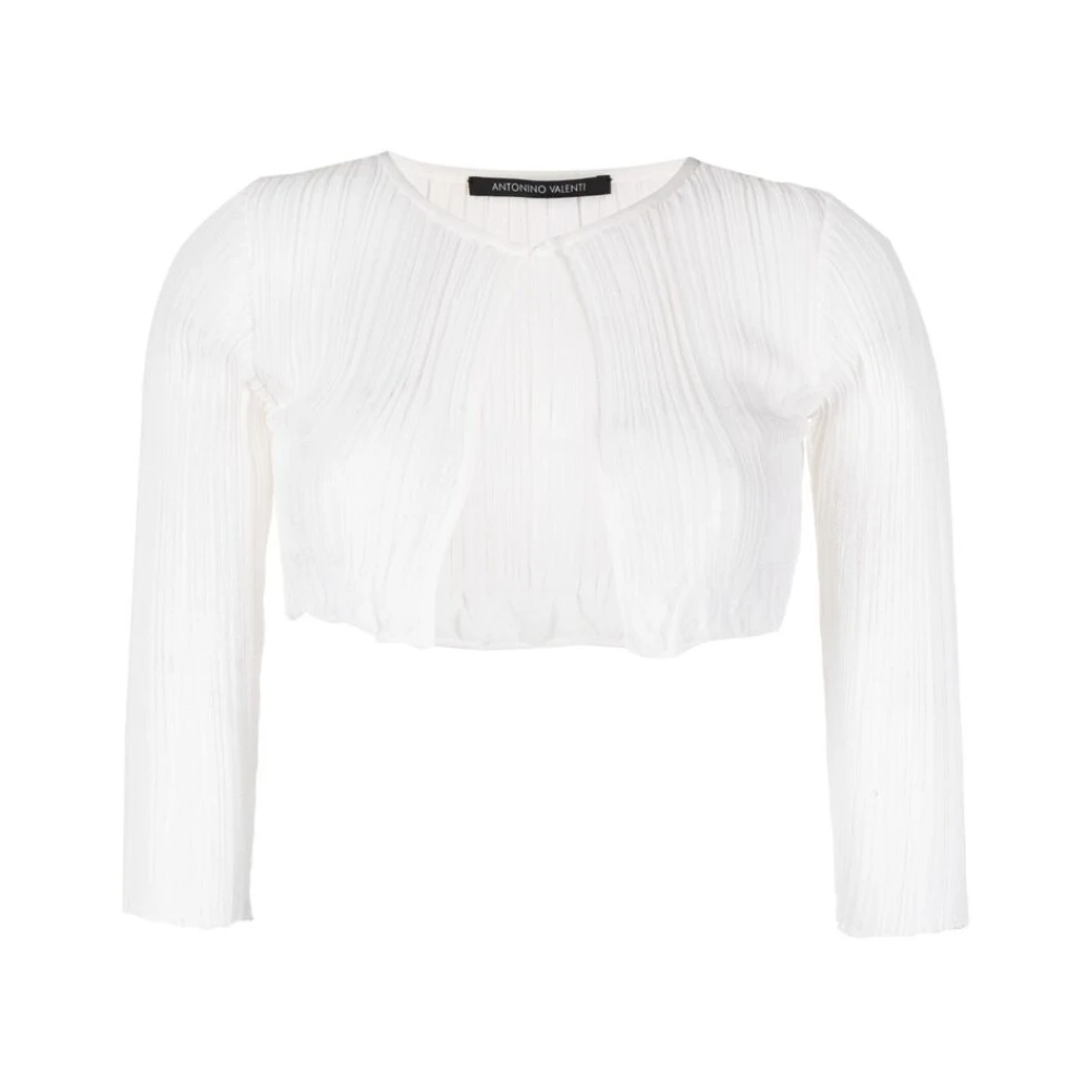 Antonino Valenti Silkstickad Kort Cardigan White, Dam