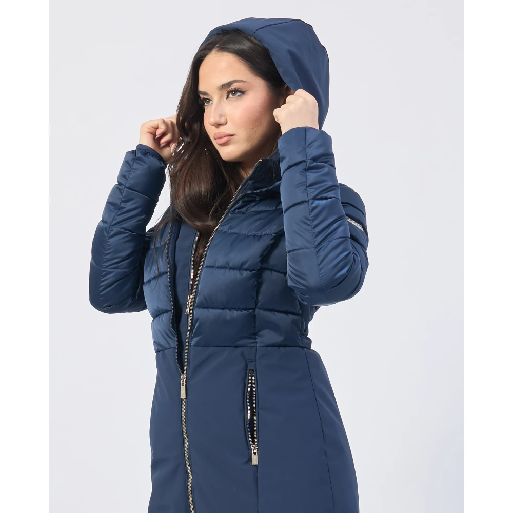 YES ZEE Blauwe Gewatteerde Hoodiejas met Rits Blue Dames