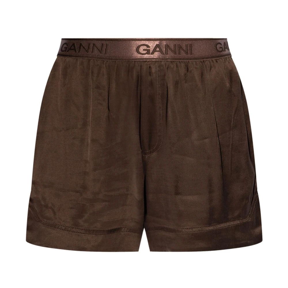 Ganni Satin Shorts Brown Dames