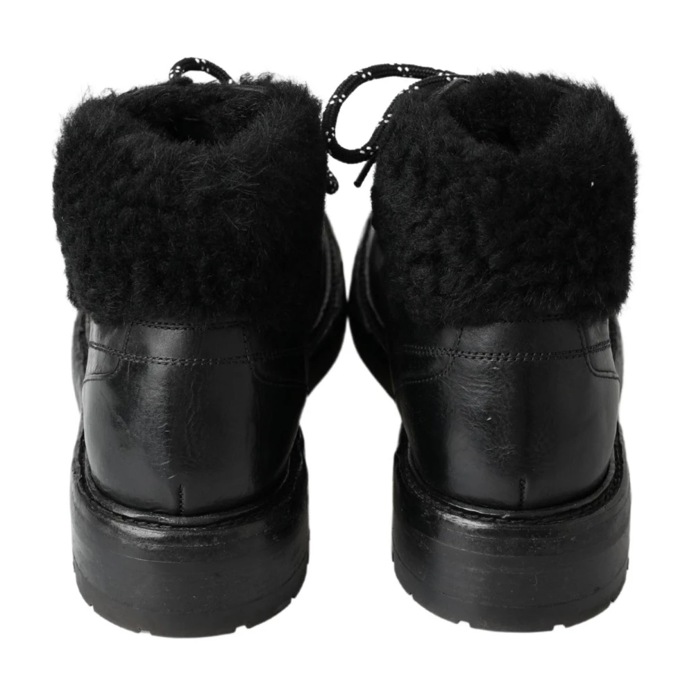 Dolce & Gabbana Zwarte Leren Shearling Laarzen Black Heren