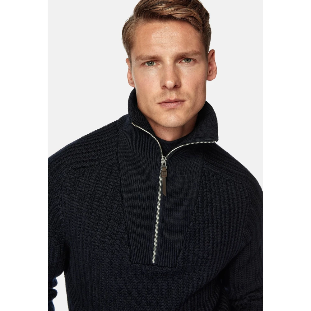 Boggi Milano Merino wollen half-zip trui Blue Heren