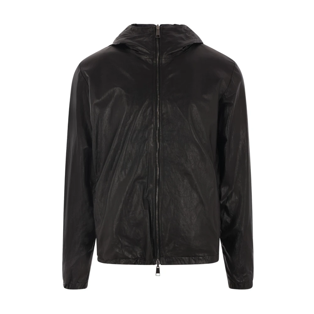 Giorgio Brato Zwarte leren capuchonjas Black Heren