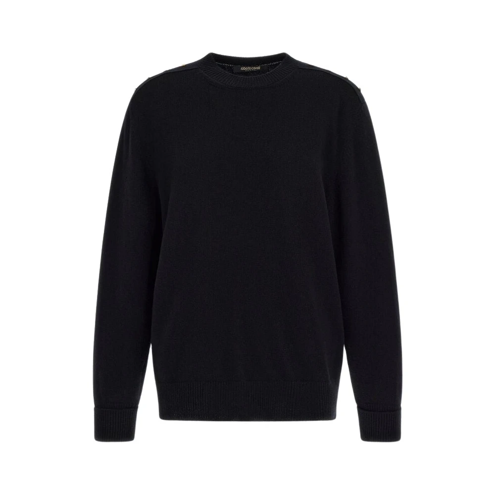 Roberto Cavalli Gouden Knoop Crew-neck Pullover Black Dames