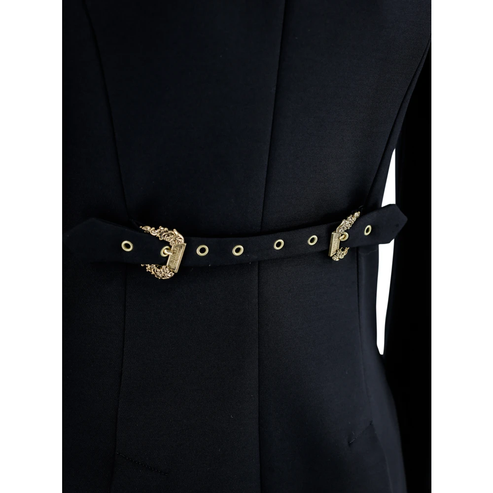 Versace Jeans Couture Zwarte Twill Jas met Logogesp Black Dames