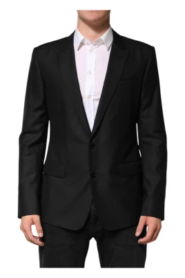 Svart Ull Enkelknäppt Jacka Blazer