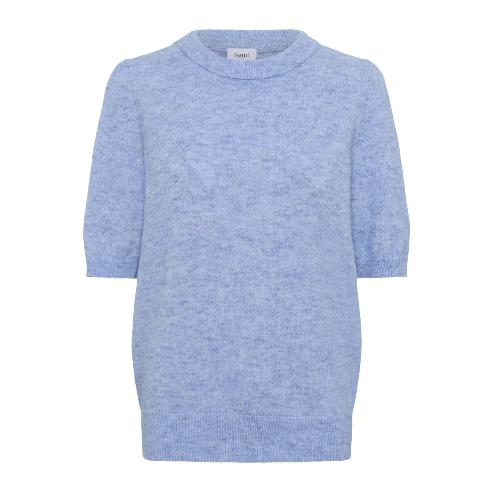Saint Tropez Women's Blue Round-Neck Knitwear,, Hydrangea Melange Knit Pullover 2XL