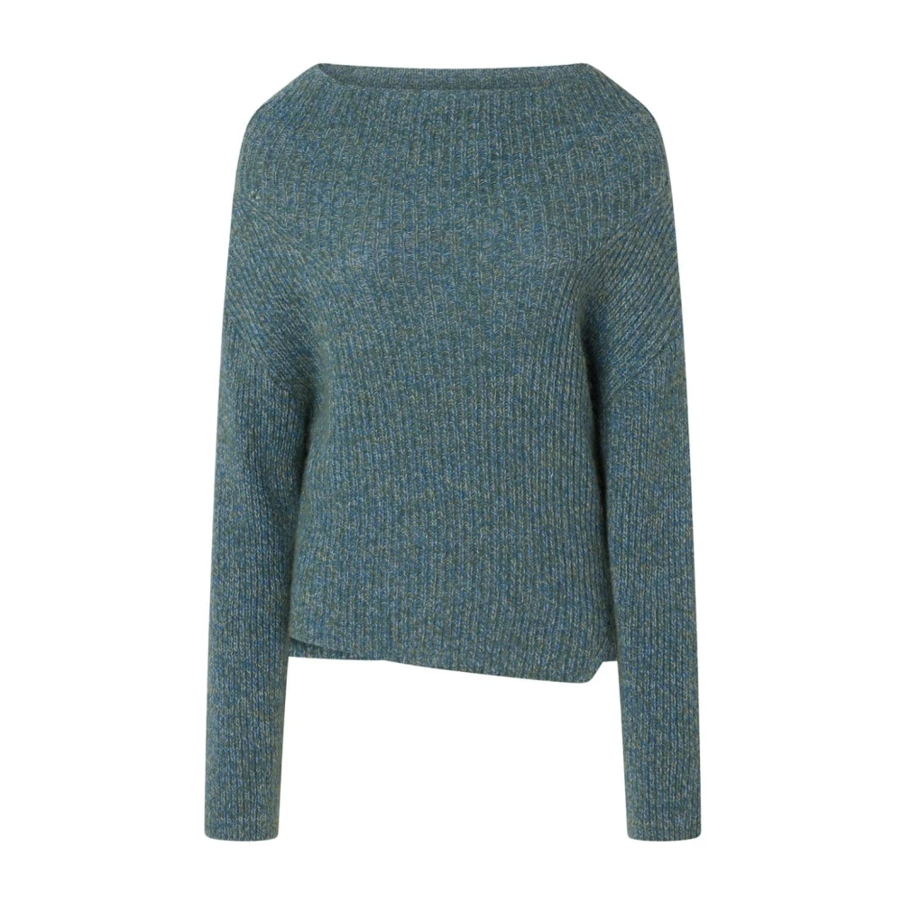 Pinko Blauwe Geribbelde Gebreide Boothals Trui Blue Dames