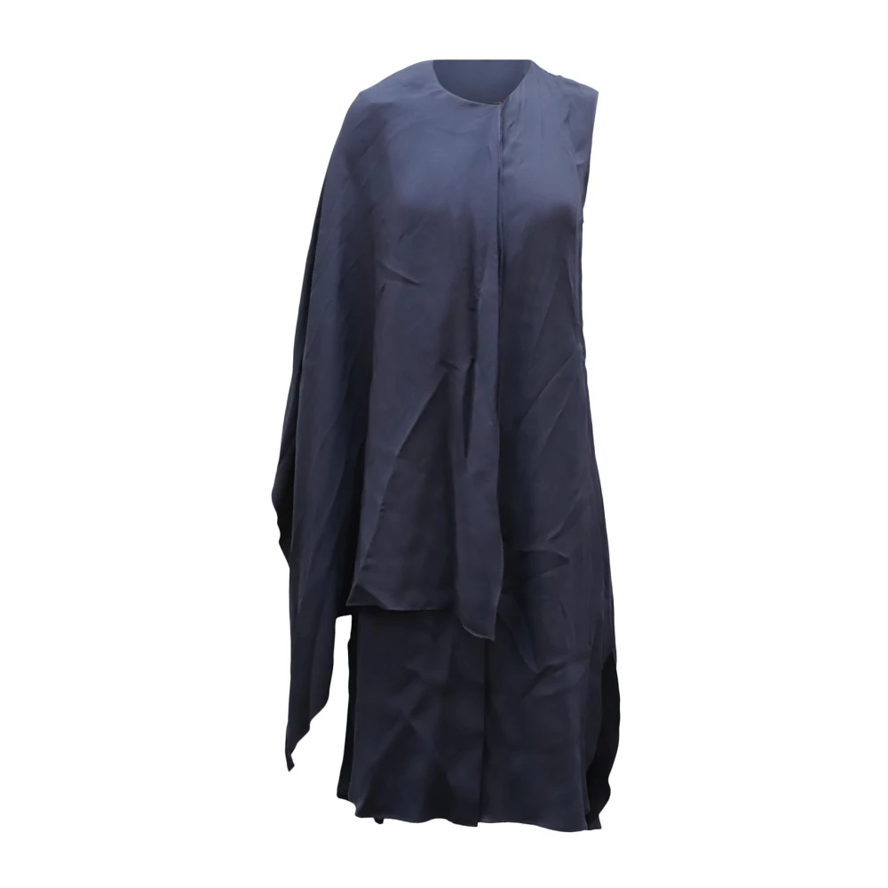 Adam Lippes Navy Blue Viscose Cape Jurk Blue Dames