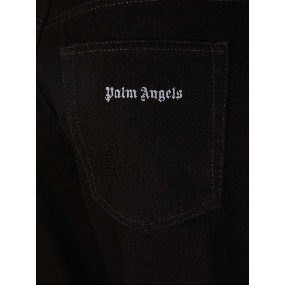 Palm Angels Zwarte Slim Jeans van Katoen met Geborduurd Logo Black Heren