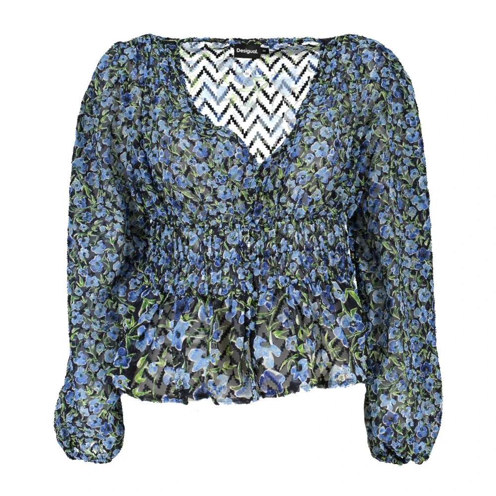Desigual Blauwe Gedessineerde Blouse Lange Mouw Blue Dames