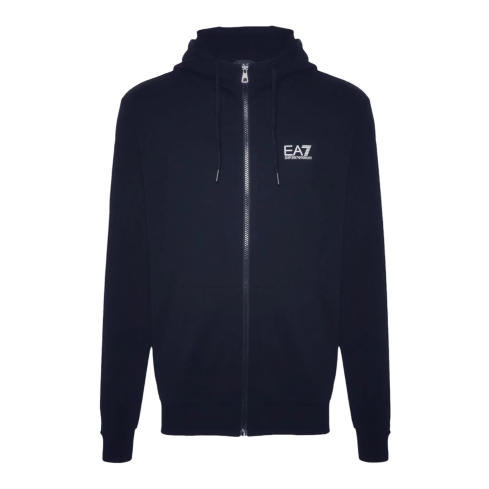 Emporio Armani EA7 Blauwe Katoenen Hoodie Volledige Rits Logo Blue Heren