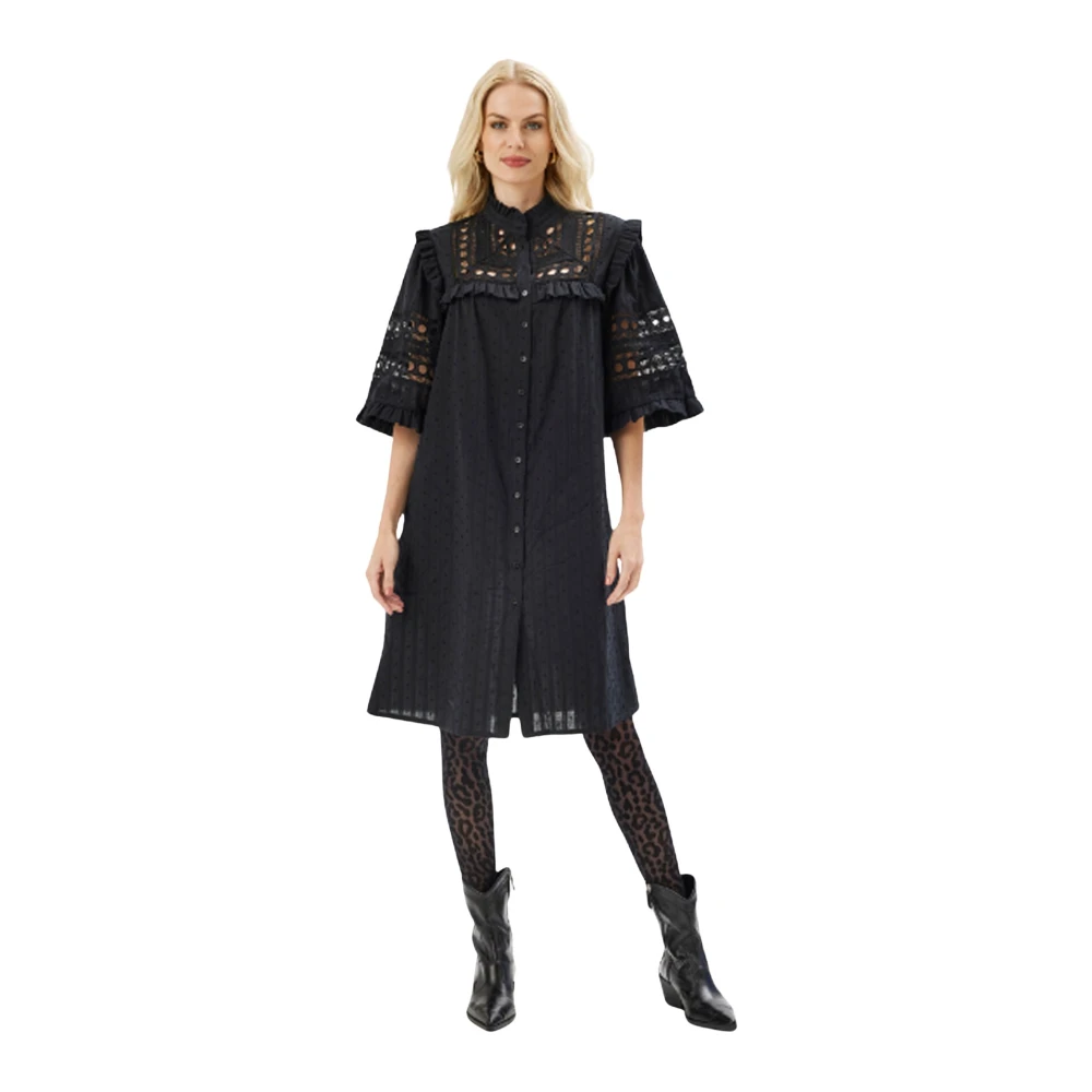 IN Front Elegante Zwarte Jurk met Borduurwerk Black Dames