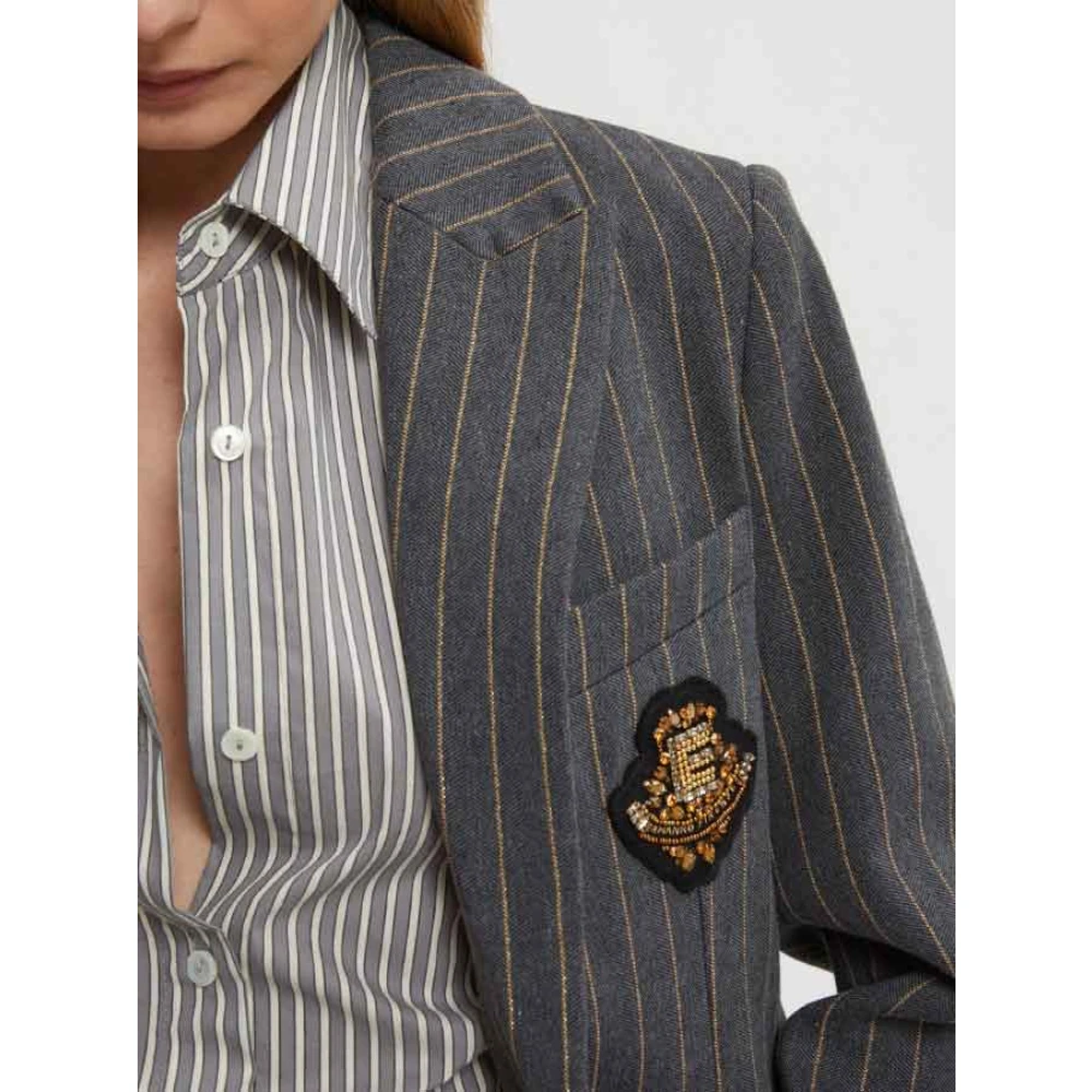 Ermanno Scervino Krijtstreep Jas Antraciet Kameel Gray Dames