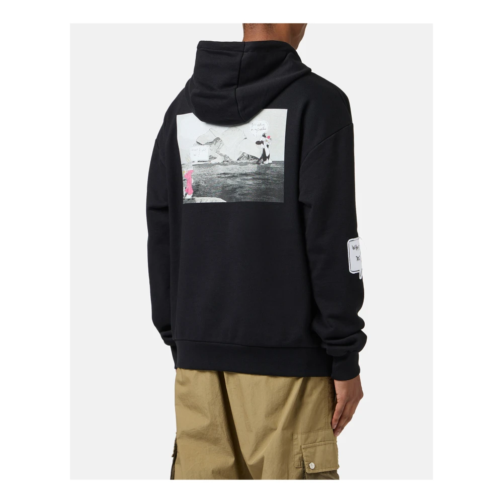 Iceberg Zwarte regular fit hoodie met Looney Tunes print en logo label Black Heren