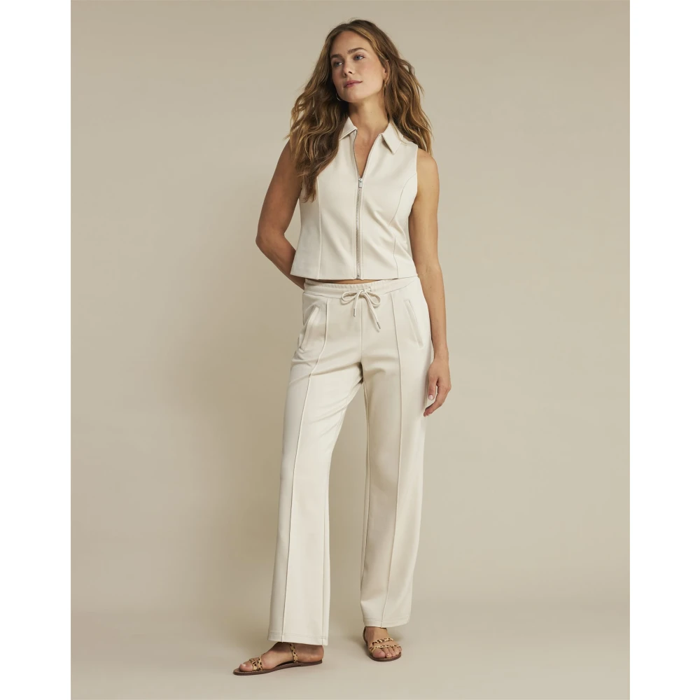 Red Button Ritssluiting Waistcoat in Scuba Stof Beige Dames