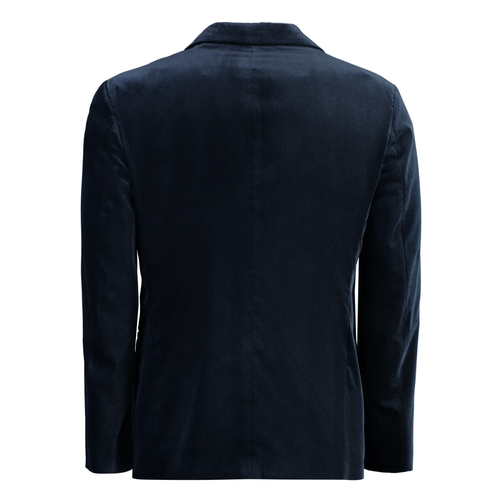 Giorgio Armani Fluweel Jas met Peak Revers Blue Heren