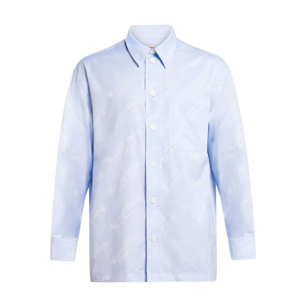 Kenzo Blauw Jacquard Overhemd met ' Paris 18 rue Vivienne' Monogram Blue Heren