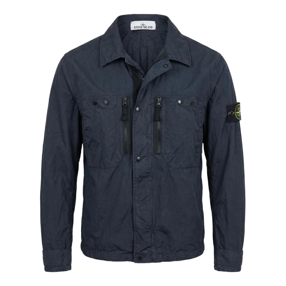 Stone Island Blue Light Jackets, Male, Xl, Garment Dyed Overshirt