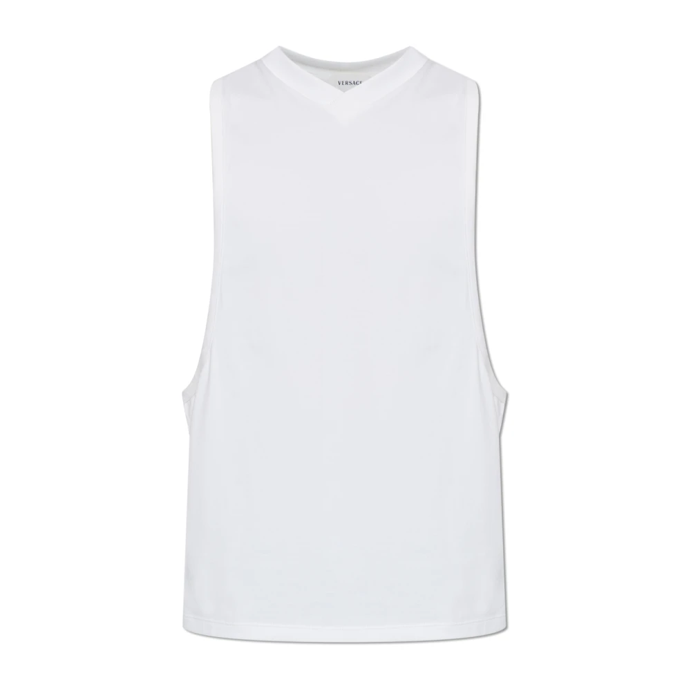 Versace Homme Blanc Tops, Taille: M Débardeur En Jersey De Coton Stretch