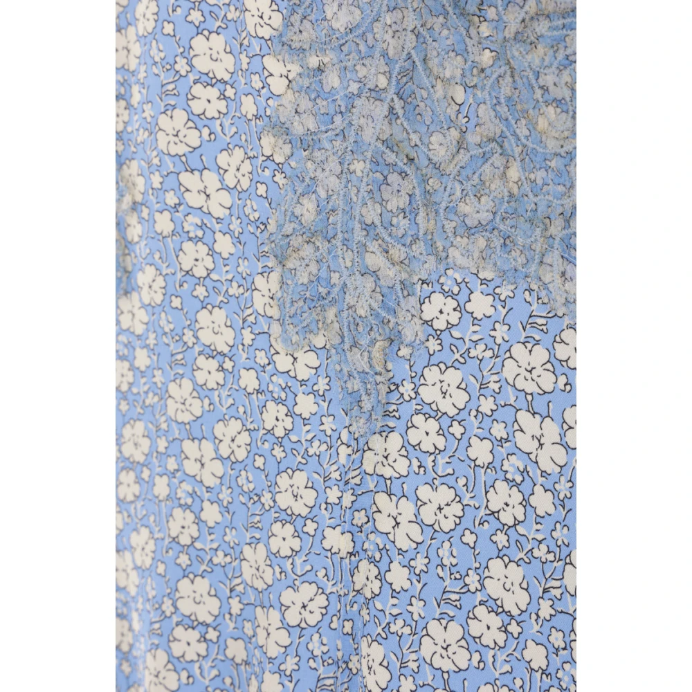 Ermanno Scervino Blauwe Bloemen Lange Jurk met Kant Blue Dames