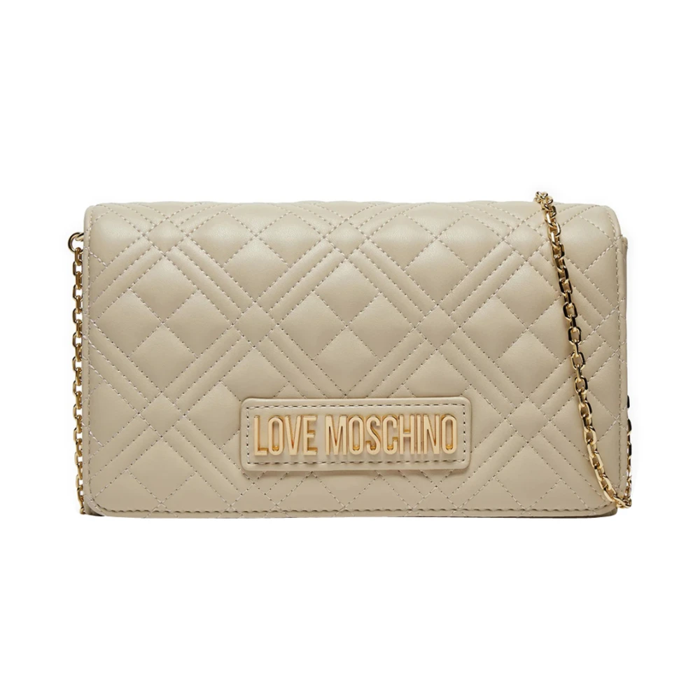 Love Moschino Gewatteerde Logo Ketting Schoudertas Beige Dames