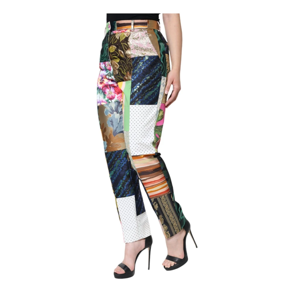 Dolce & Gabbana Multicolor Patchwork High Waist Tapered Broek Multicolor Dames