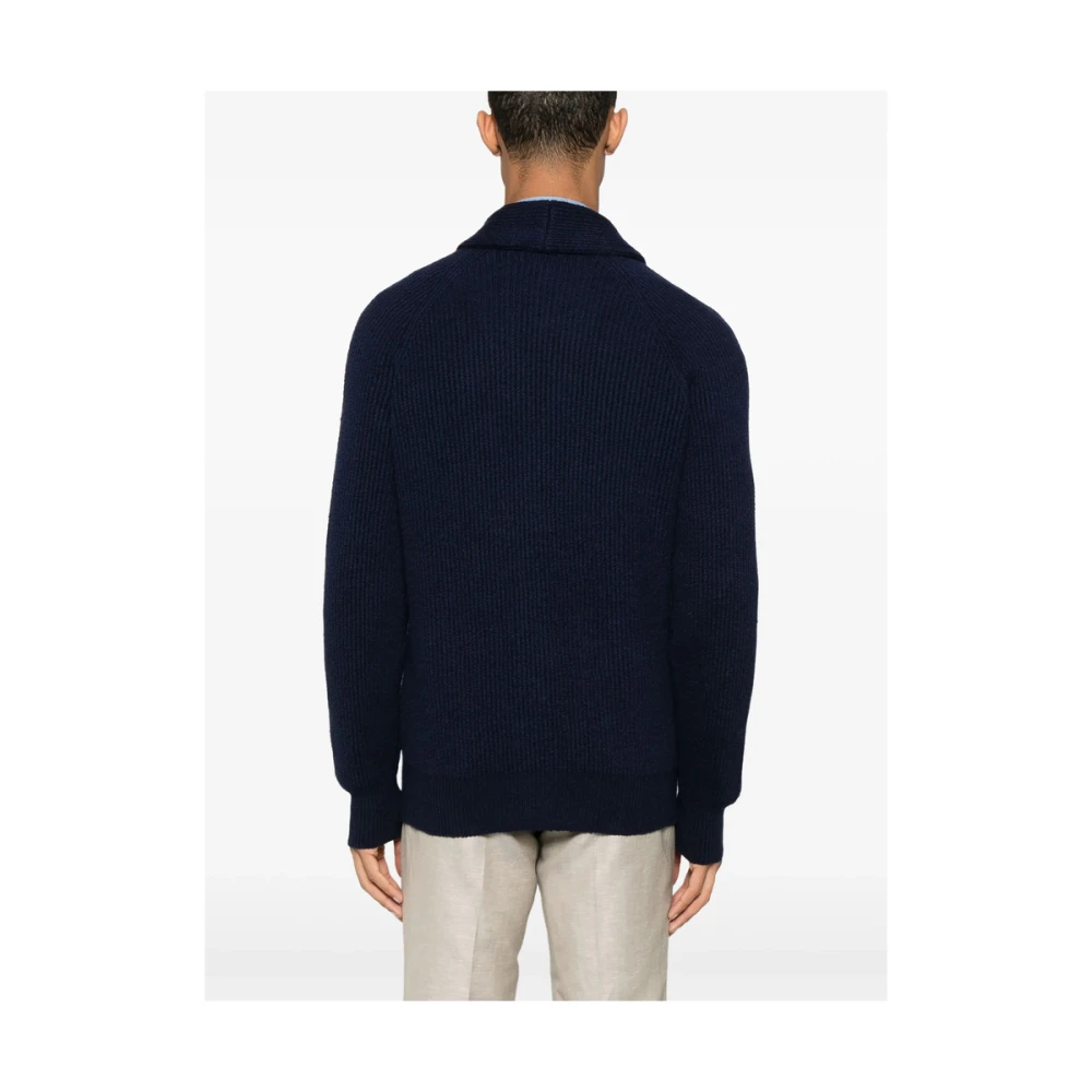 BRUNELLO CUCINELLI Blauwe Oxford Sweater met Voorknoppen Blue Heren