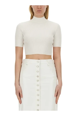 Mockneck Rib Knit Cropped Top