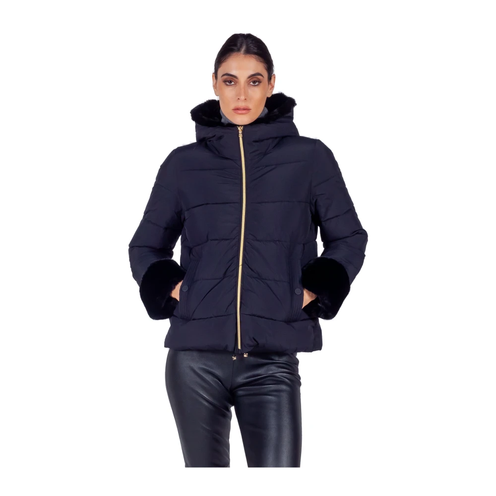 Emme DI Marella Zwarte Pufferjas met Faux-Fur Trim Black Dames
