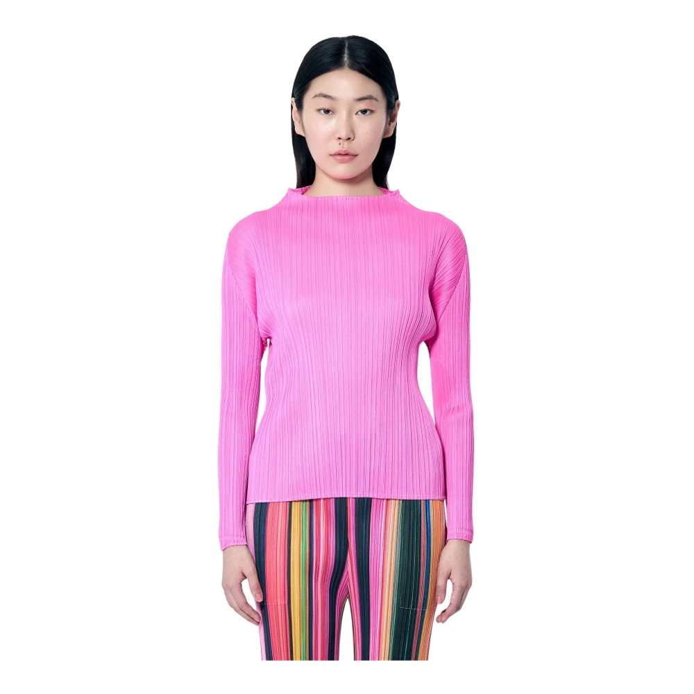 Issey Miyake Geplooide high-neck longsleeve top Pink Dames