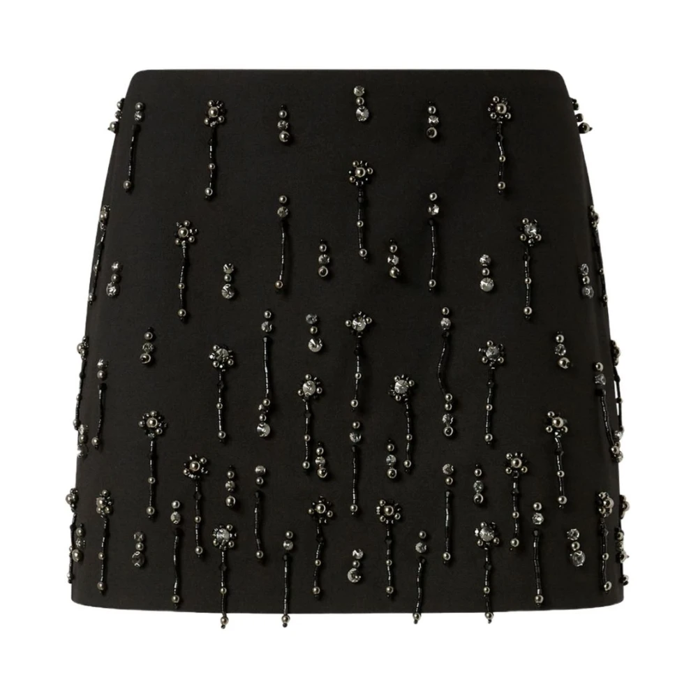 Pinko Women's Black Short Skirts, M, Miniskirt With Crystals And Pearls
