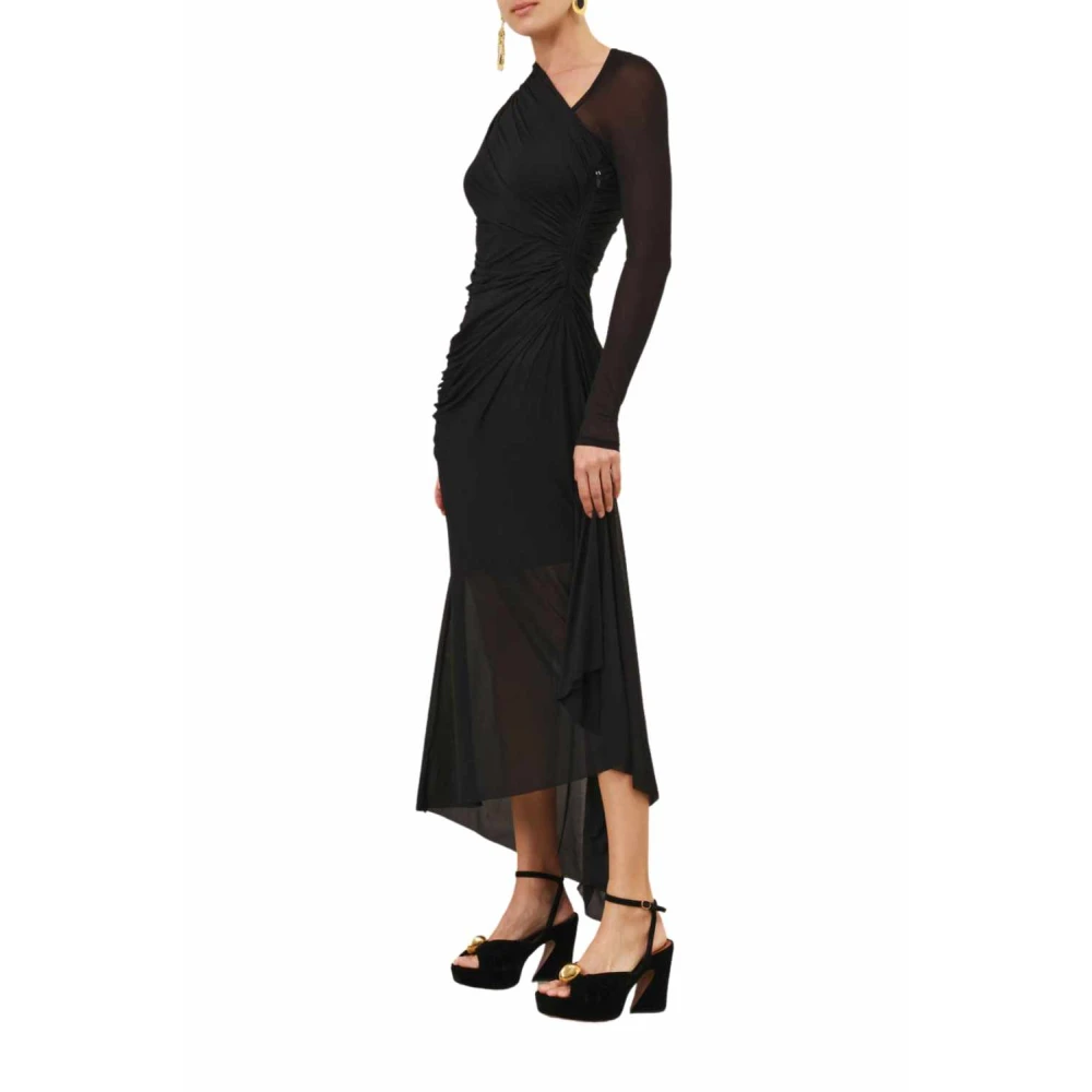 Zimmermann Zwarte Midi Jurk met Geplooide Taille en Asymmetrische Halslijn Black Dames