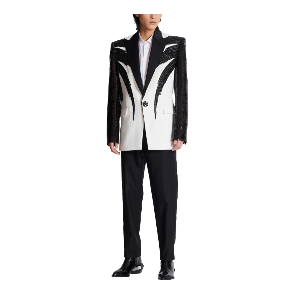 Balmain Twee-tone jas met paillettenborduursel Black Heren