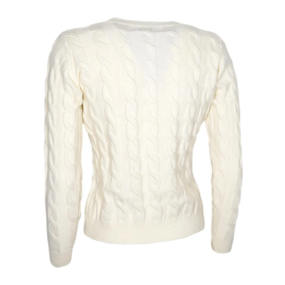 Cashmere Company Italiaans Gemaakt Cashmere en Wol Gevlochten Crewneck Trui White Dames