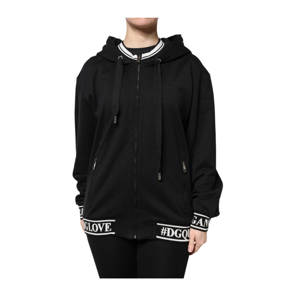 Dolce & Gabbana Black Cotton Hooded Full Zip Sweatshirt Sweater - IT40|S - Image 3