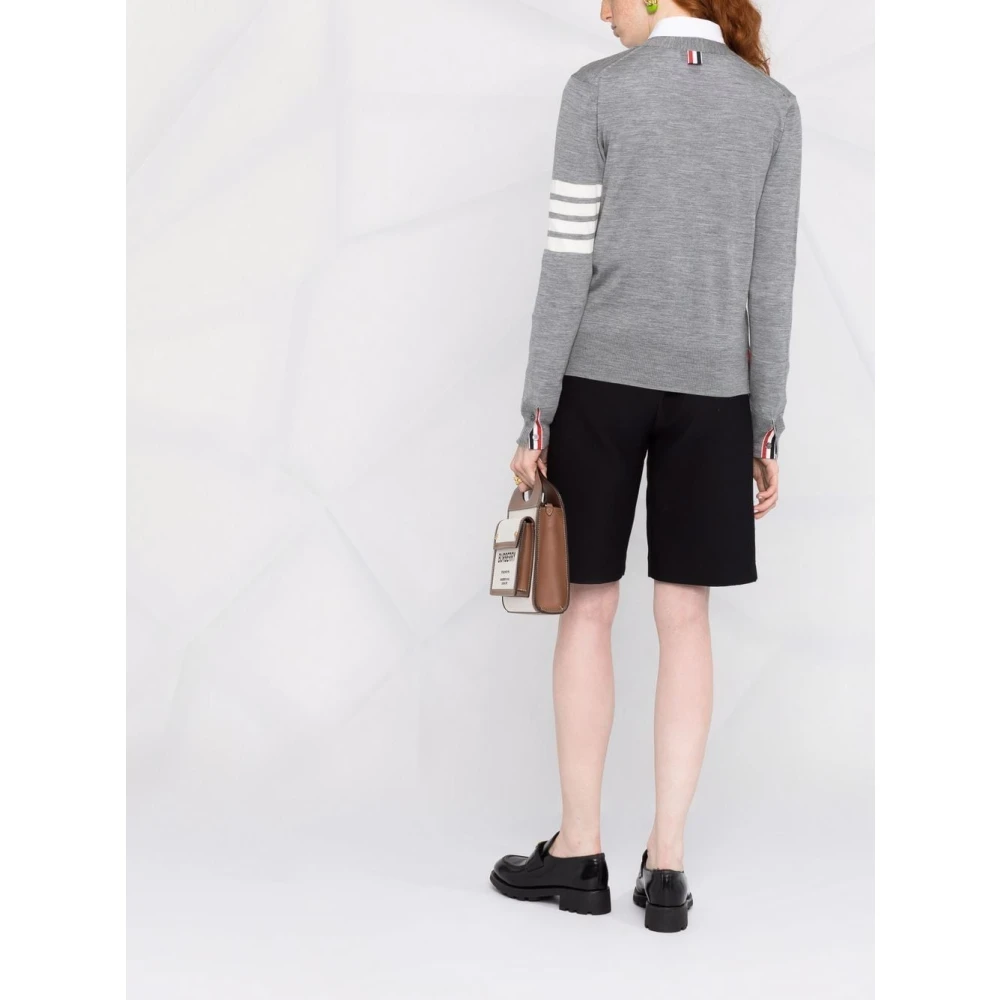 Thom Browne Grijze Wollen Cardigan met 4-Bar Intarsia Gray Dames