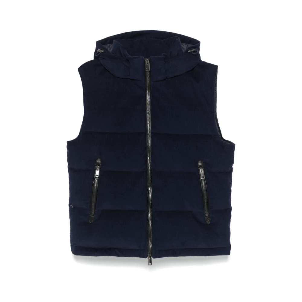 Brioni Navy Blue Hooded Gilet Met Ritssluiting Blue Heren