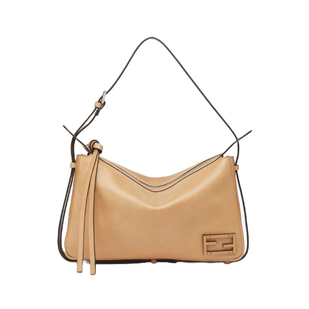 Fendi Eenvoudige Beige Leren Medium Tas Brown Dames