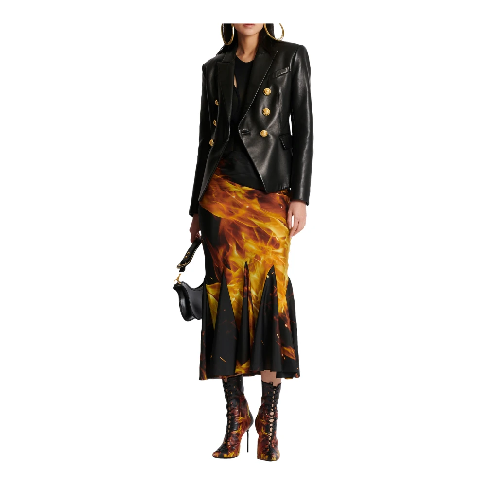 Balmain Gedrapeerd Vuur Gedrukte Midi Rok Multicolor Dames
