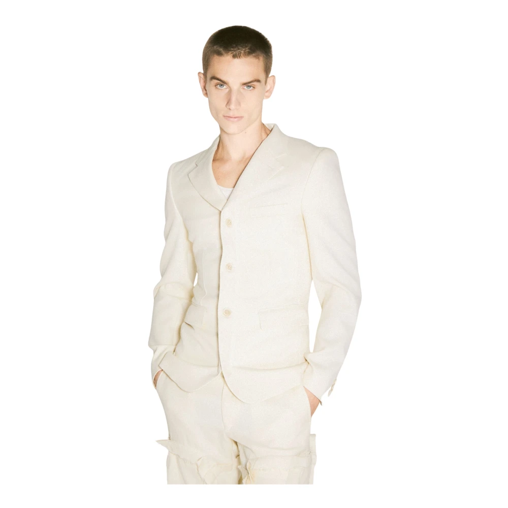 Comme des Garçons Wolblend Blazer met Rits Sluiting Beige Heren