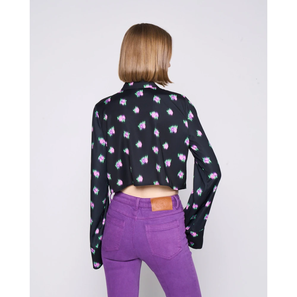 Silvian Heach Gestreepte Crop Shirt Lange Mouwen Black Dames