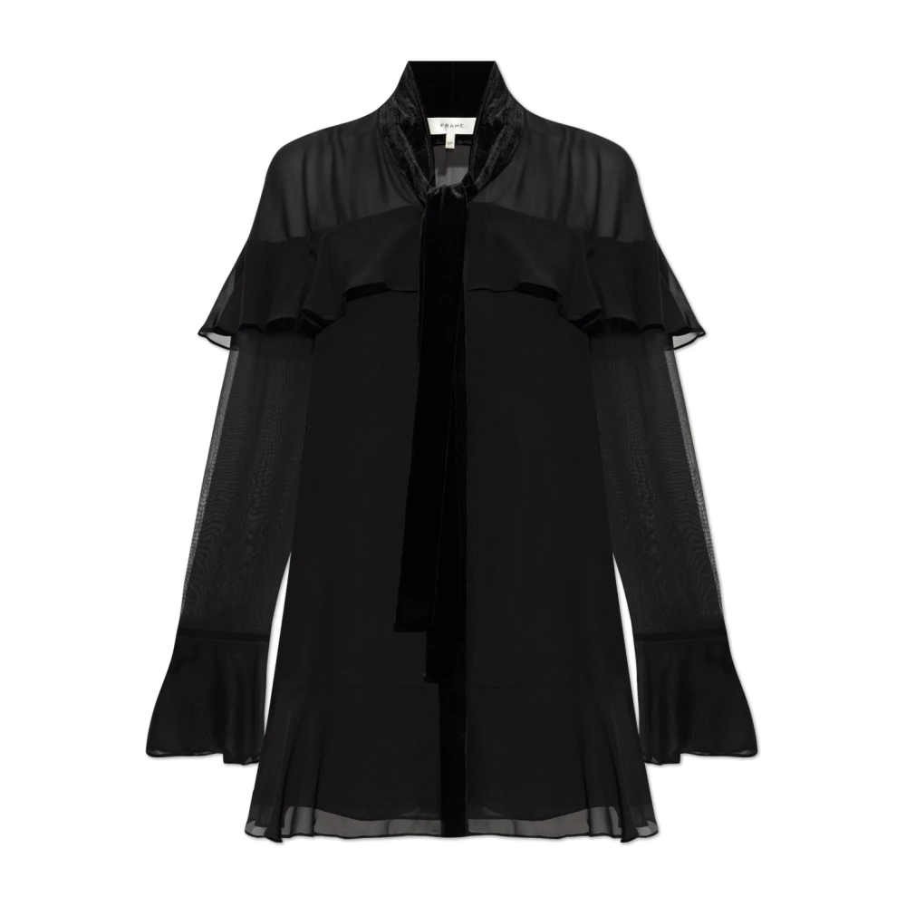 Frame Vrouw Zwart Overhemden Dames, L, Zijden Top Met Ruffles