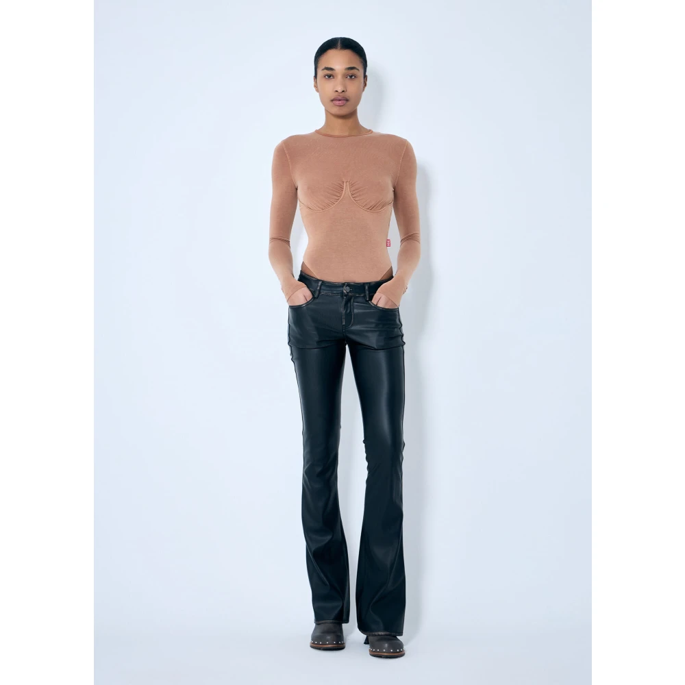 Diesel Flared Broek van Kunstleer Black Dames