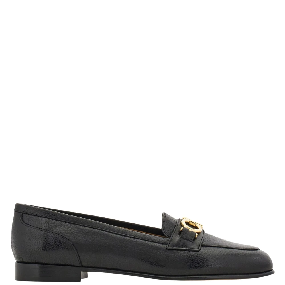 Ferragamo Women's Black Leather Loop Loafers - Loafers - 6 Uk - Shoes