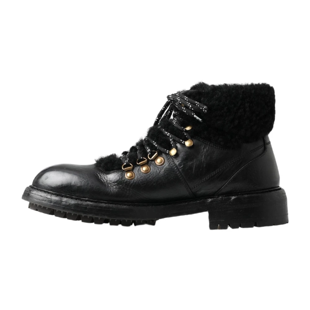 Dolce & Gabbana Zwarte Leren Shearling Laarzen Black Heren